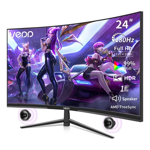 Monitor Gamer Curvo 24'' Vedd 180Hz 1ms Full HD con FreeSync y Altavoces Integrados