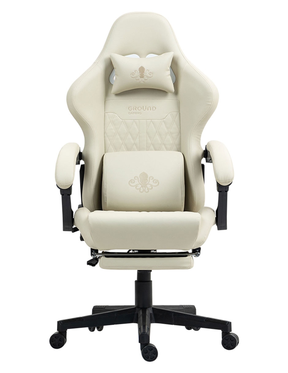 Silla Gamer con Masajeador Ground Gaming Blanco - Comodidad y Estilo