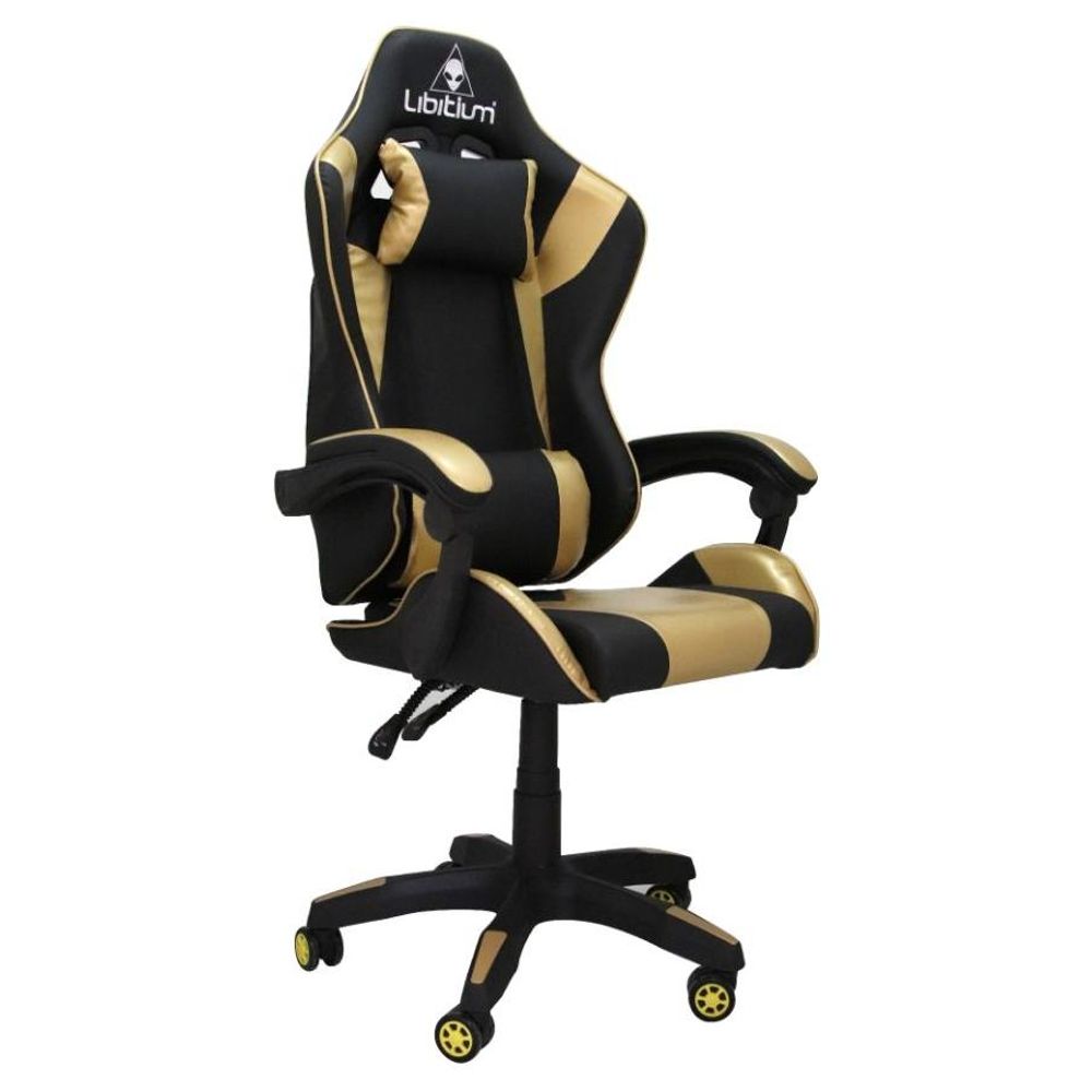 Silla Gamer Libitium Gaming Ergonómica Reclinable Dorada para Consola y PC