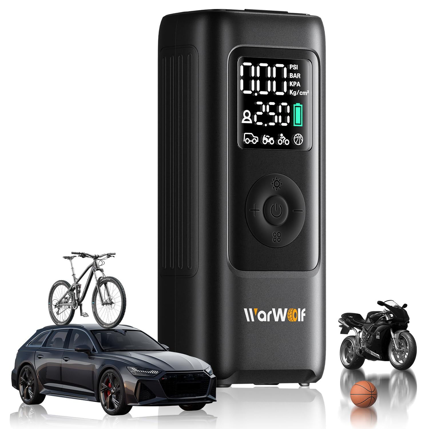 Compresor de aire portátil con Inflador de neumáticos warwolf 160 psi 48 lpm