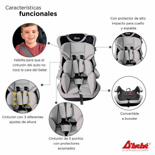 D Bebe Autoasiento Booster para Bebe y Auto Hasta 12 Años Gris