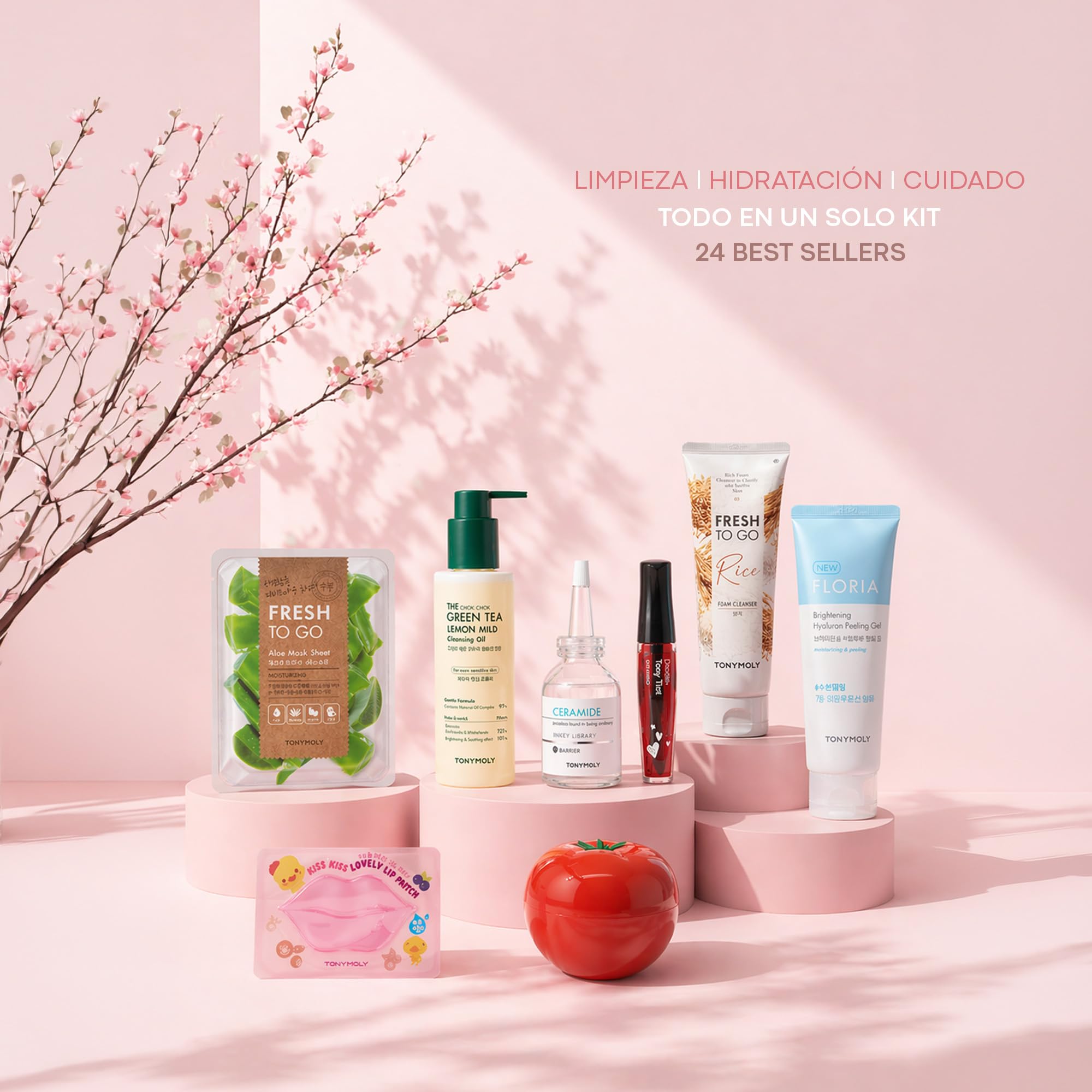 TONYMOLY Glow Box Kit de Skincare Coreano - Set con 24 Productos K-Beauty Full Size & Mini