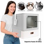 Arenero Cerrado Plegable para Gatos con Bandeja de Acero Inoxidable - Control de Olores Hasta 15 kg