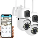 Cámara de Seguridad WiFi Exterior Inalámbrica 4MP de Doble Lente con Giro de 350° y Visión Nocturna 2 TB