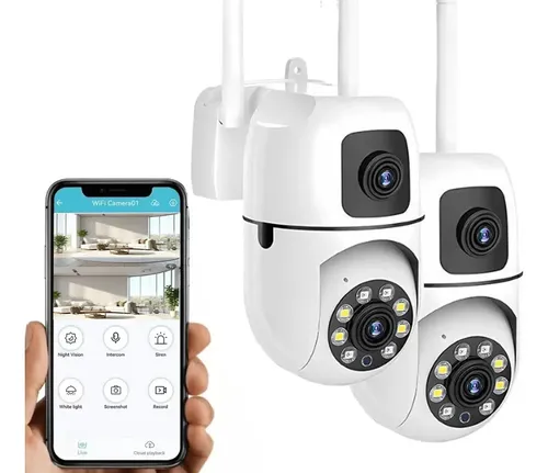 Cámara de Seguridad WiFi Exterior Inalámbrica 4MP de Doble Lente con Giro de 350° y Visión Nocturna 2 TB