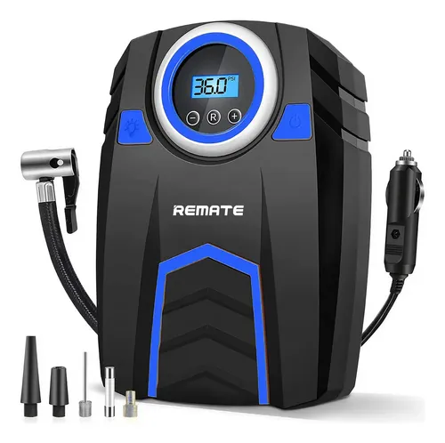 Compresor de aire portátil, inflador de llantas digital automático, 150 psi, con led, 4 boquillas belug ,azul negro