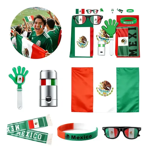 Kit Bandera México Fútbol 2026 Accesorios De Aficionado 6pcs