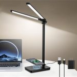 Lámpara de Escritorio LED con Doble Cabezal Ajustable 5 Modos de Color y 10 Niveles de Brillo
