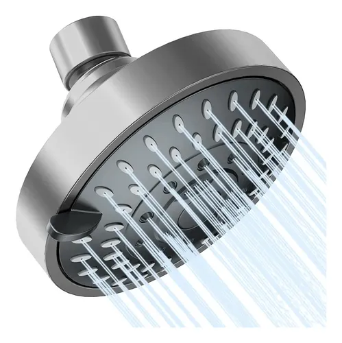 Regadera Fija Redonda Cromada de 4" con 5 Funciones y Alta Presión para Baño
