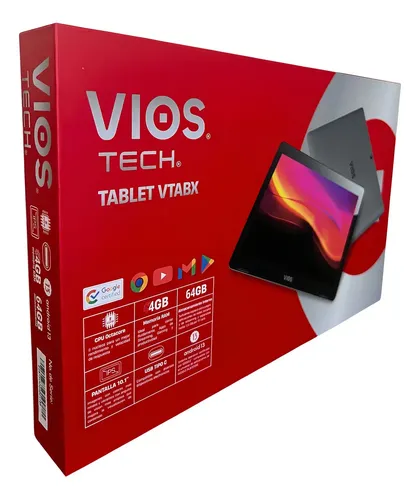 Tablet Vios Tech VTABX 10.1 Pulgadas 4GB RAM 64GB ROM Negra