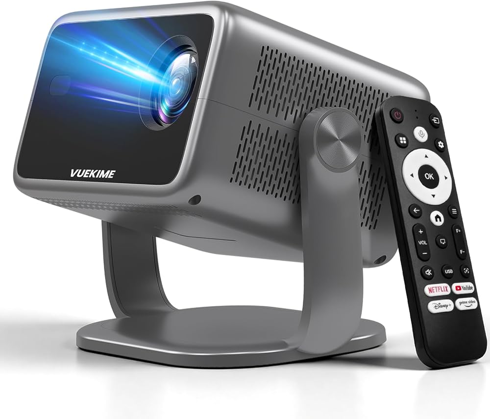 VUEKIME 2026 Proyector Portátil con Android 13 Proyector 4K Soporte y 1080P Nativo con WiFi 6 y Bluetooth 5 2
